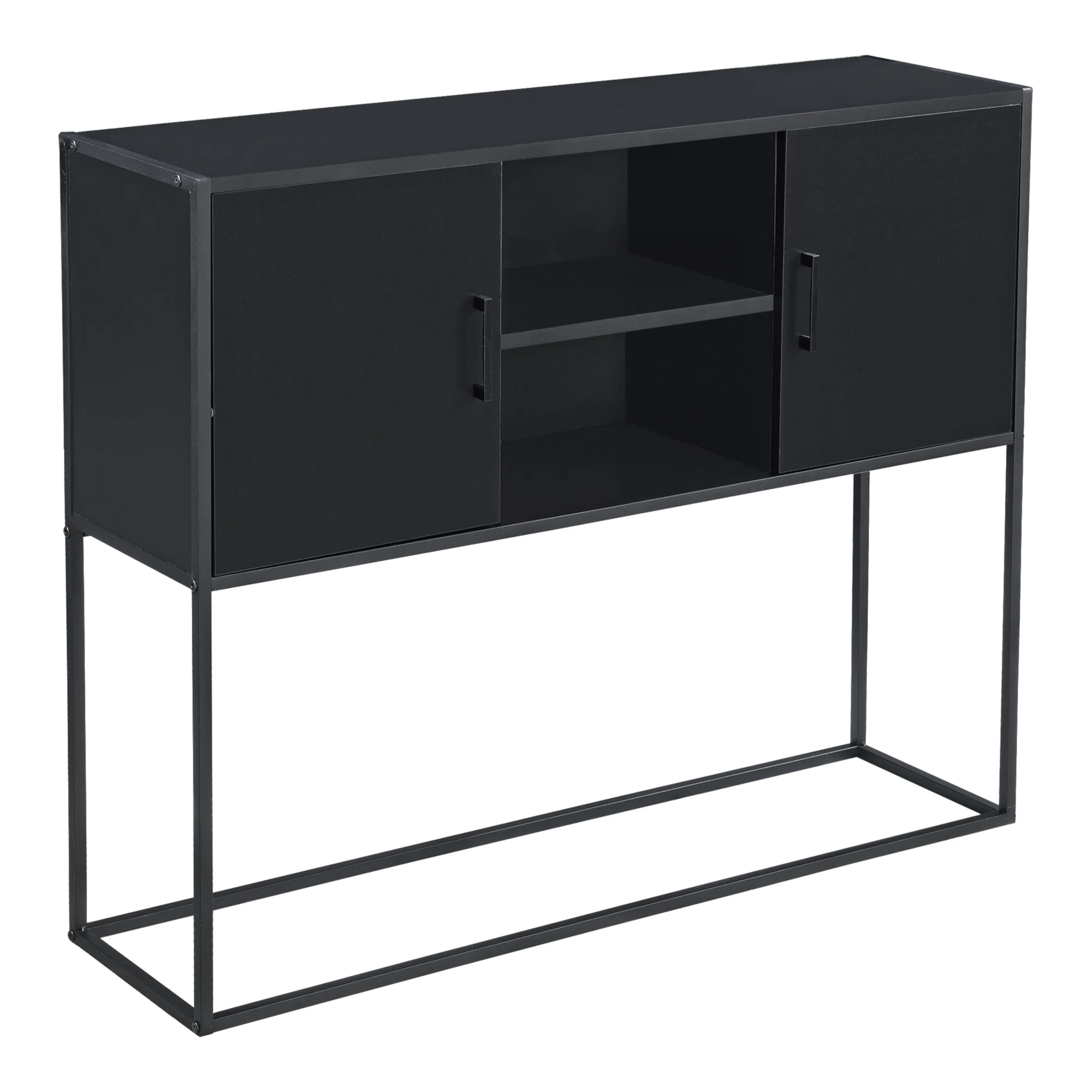 Sideboard Motala mit Ablage und Schranktüren Schwarz [en.casa]