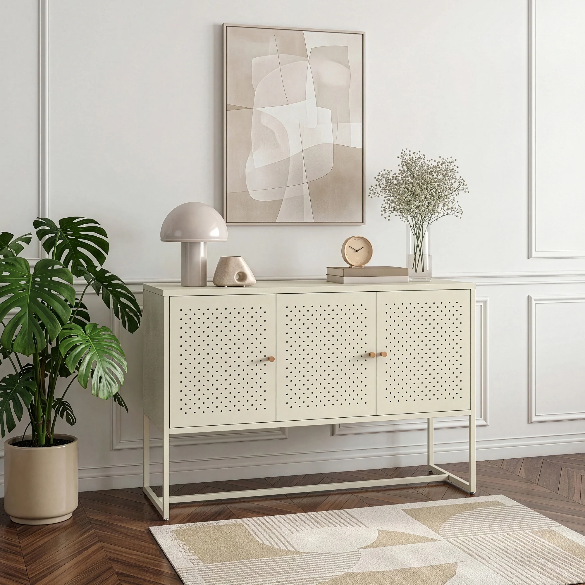 Sideboard Viitasaari 120x40x80 cm Stahl Cremeweiß [en.casa] - Image 2