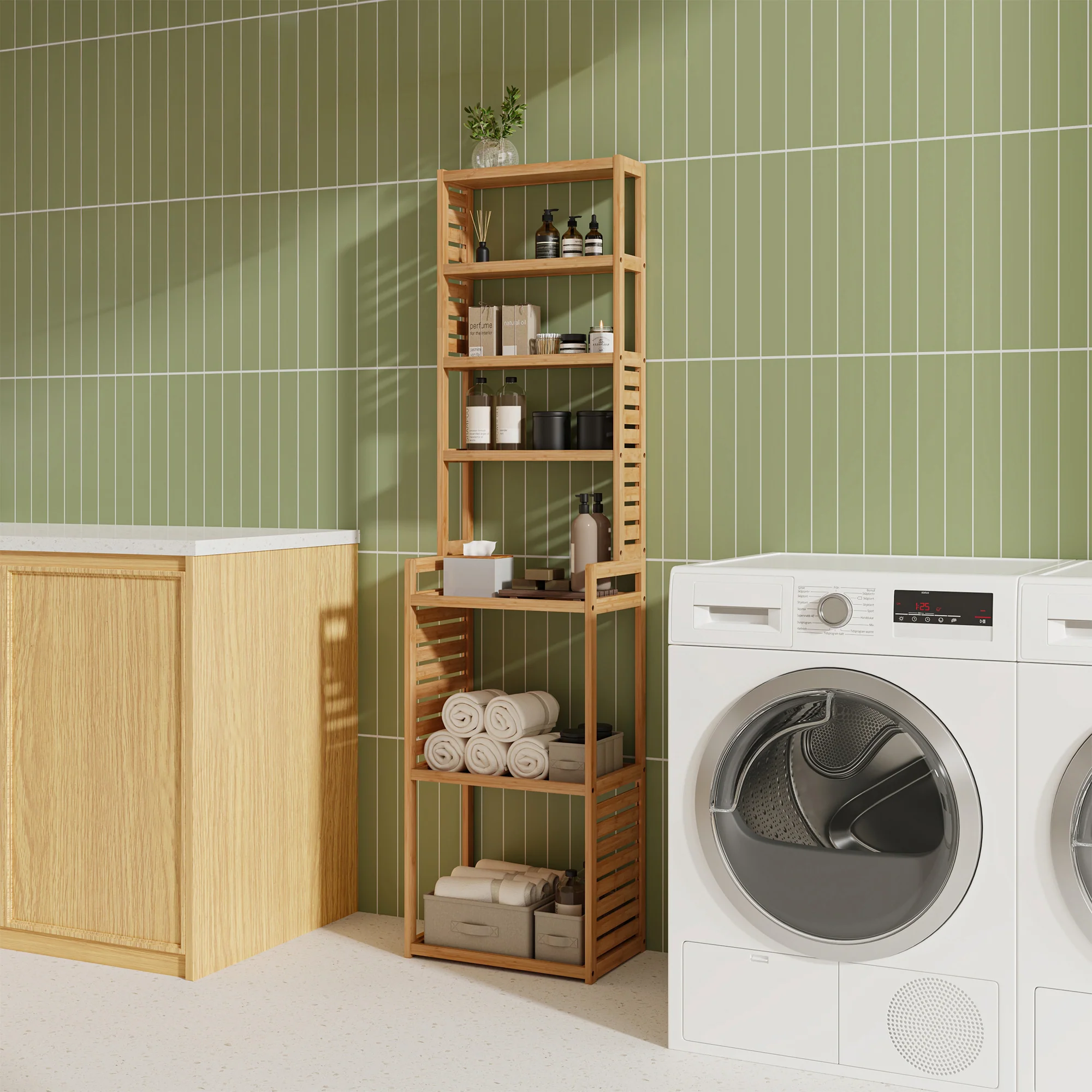 Standregal Forssa 165 x 42 x 28 cm Bambus Natur [en.casa] - Image 2