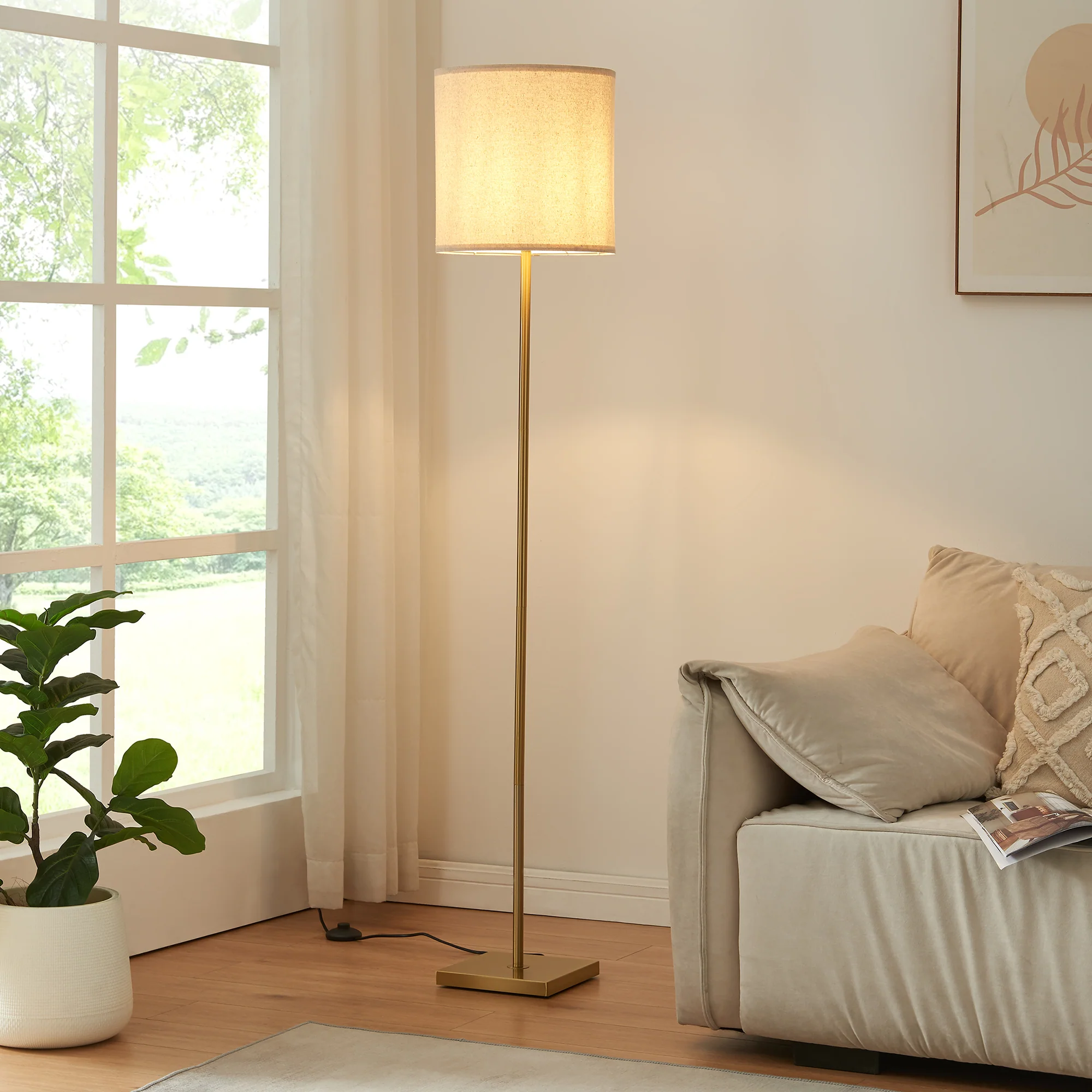 Stehleuchte Fildholm 157cm Messingfarben/Leinenoptik [lux.pro]