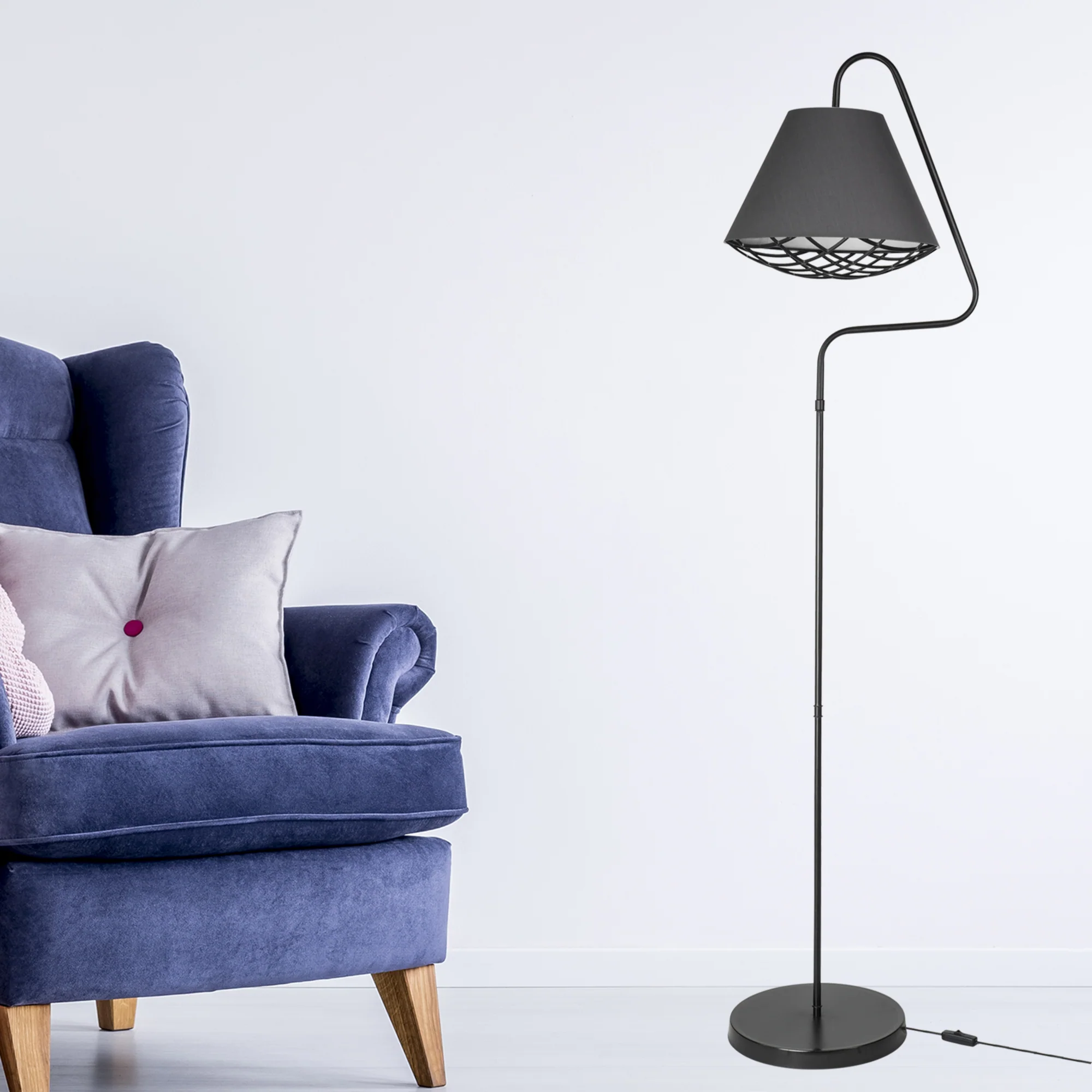 Stehleuchte Gateshead E27 Metall Textil Schwarz / Grau [lux.pro]