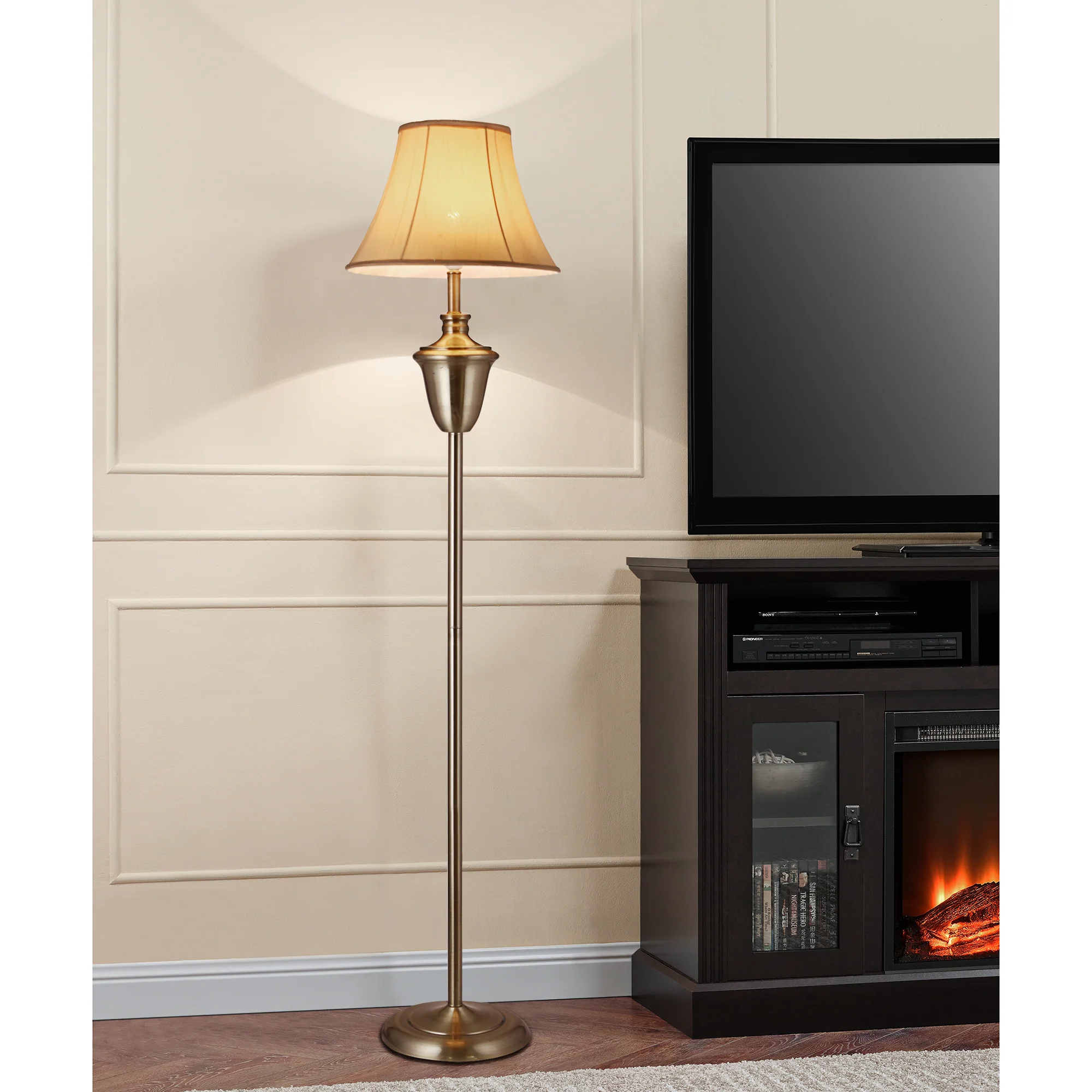 Stehleuchte Madrid 1x E27 Ø35x157 cm Messingfarben/Beige lux.pro