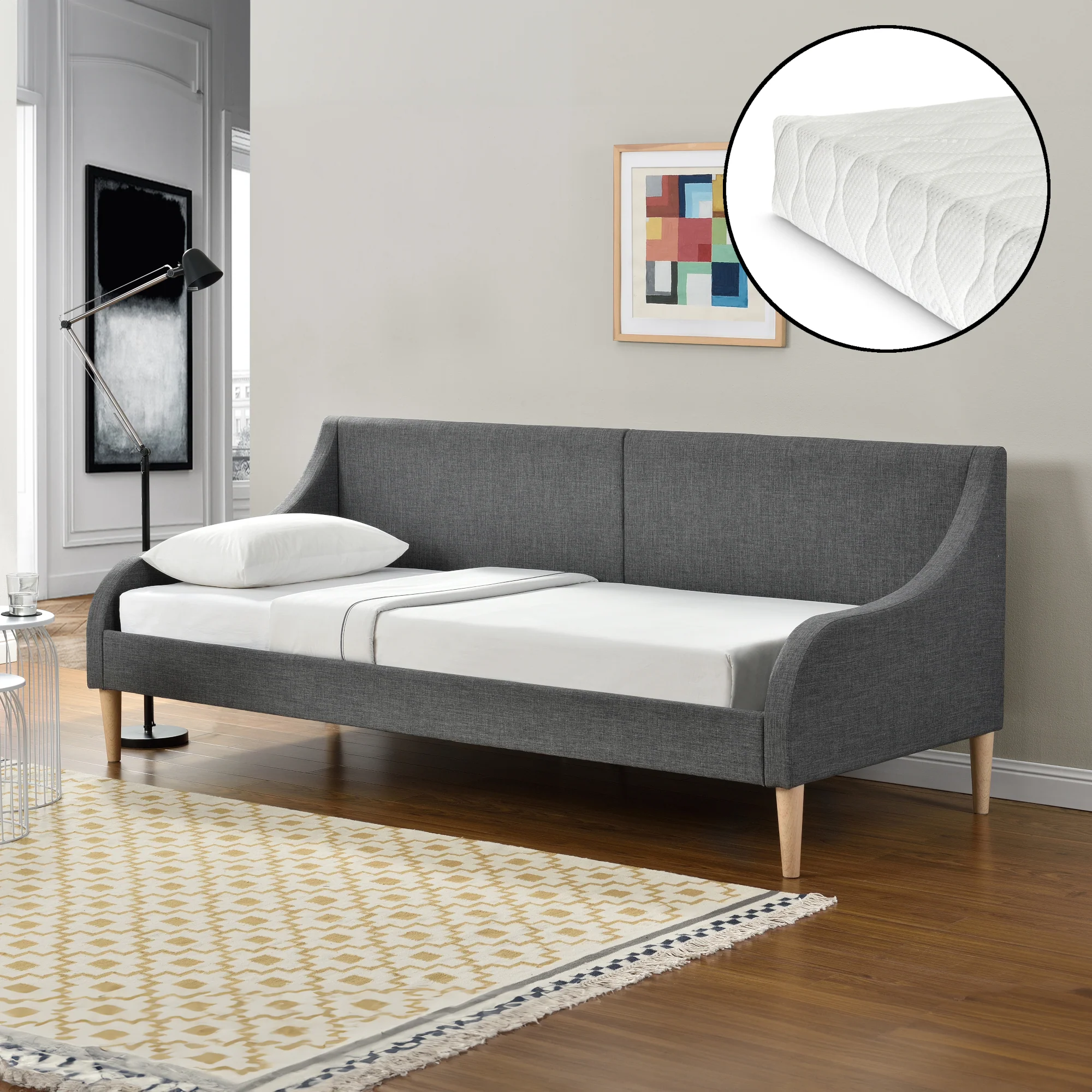 Tagesbett 90x200 cm mit oder ohne Kaltschaummatratze Dunkelgrau en.casa - Image 2