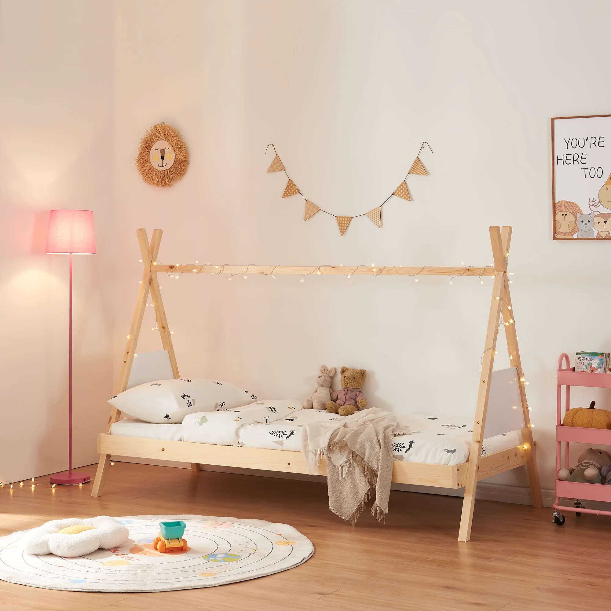 Tipi-Bett Siikajoki 90x200cm Kiefernholz Natur [en.casa]