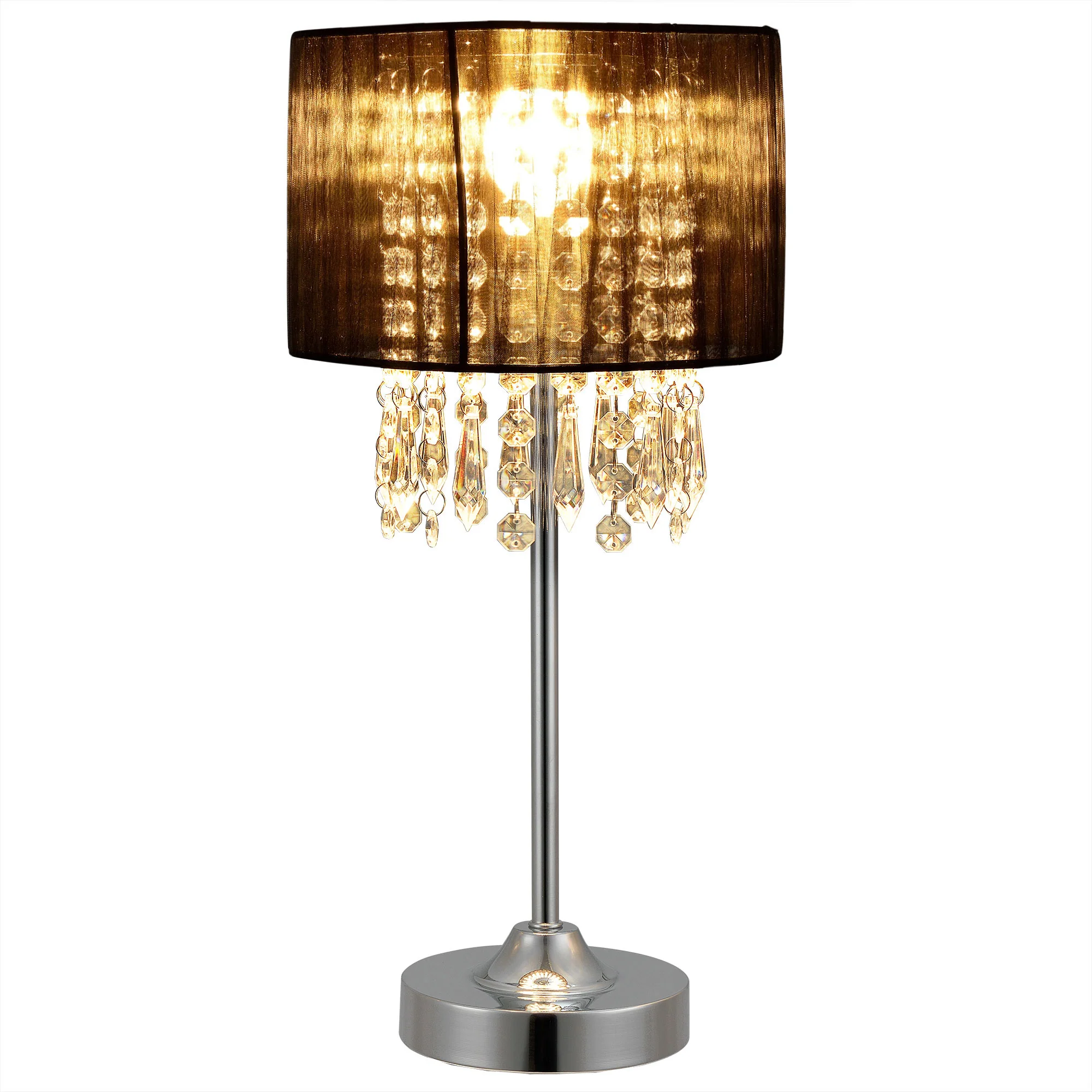 Tischleuchte Schwarz [40 cm x Ø20 cm] Tischlampe Kristall Textil Lampe [lux.pro] - Image 2