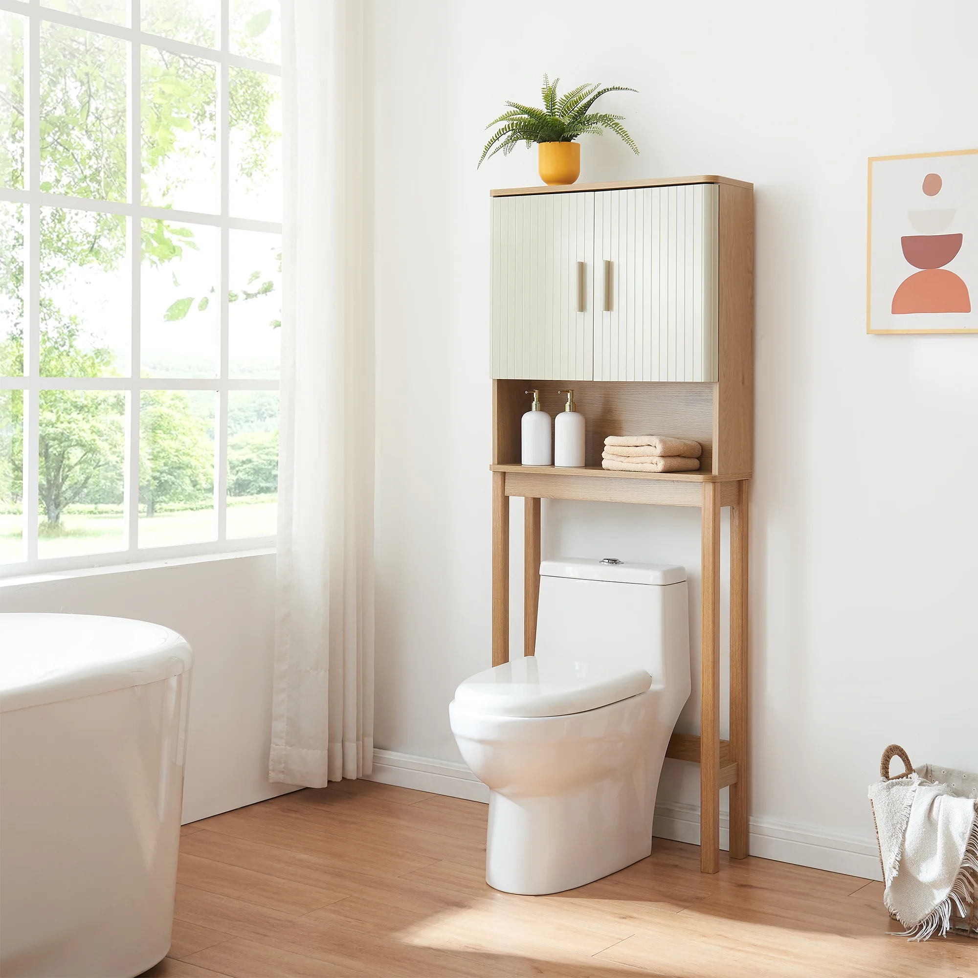 Toilettenschrank Ferrersp 160x63x20 cm Eicheoptik/Sandfarben [en.casa] - Image 2