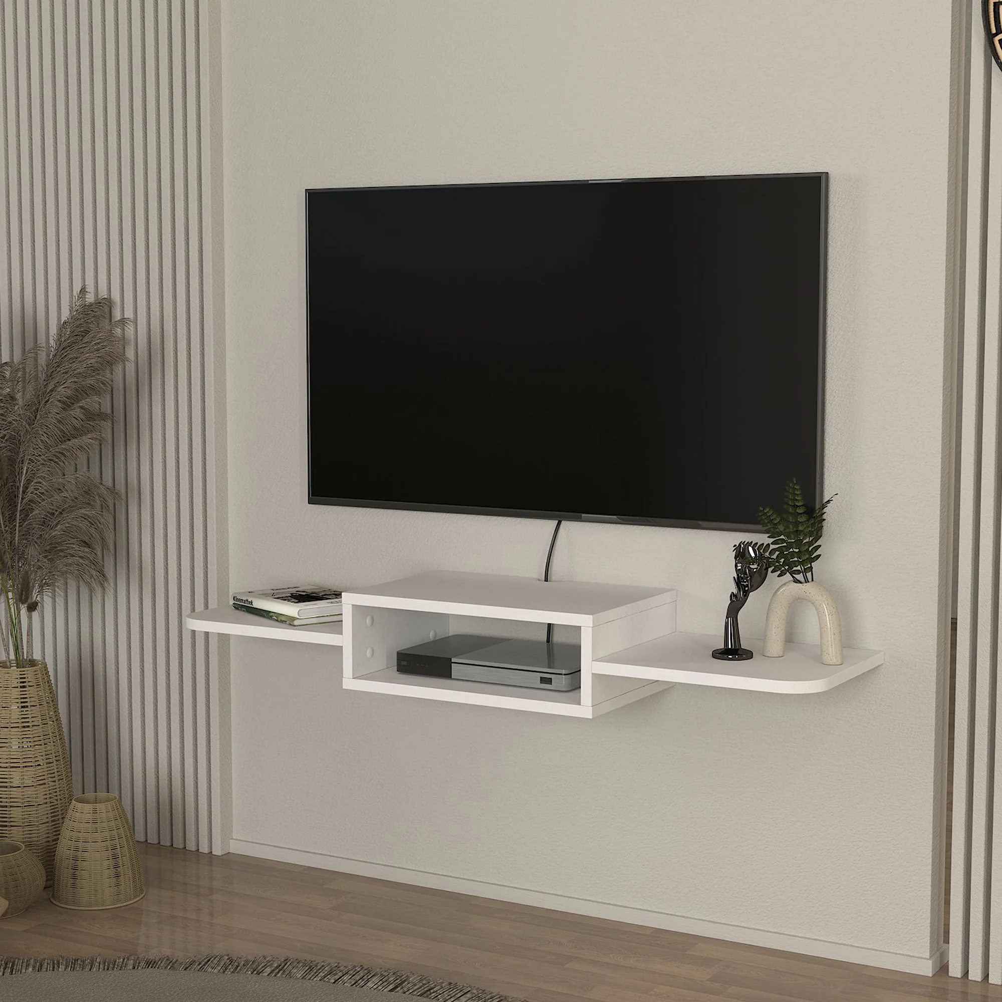 TV-Lowboard hängend Tar 115x30x16 cm Weiß [en.casa]