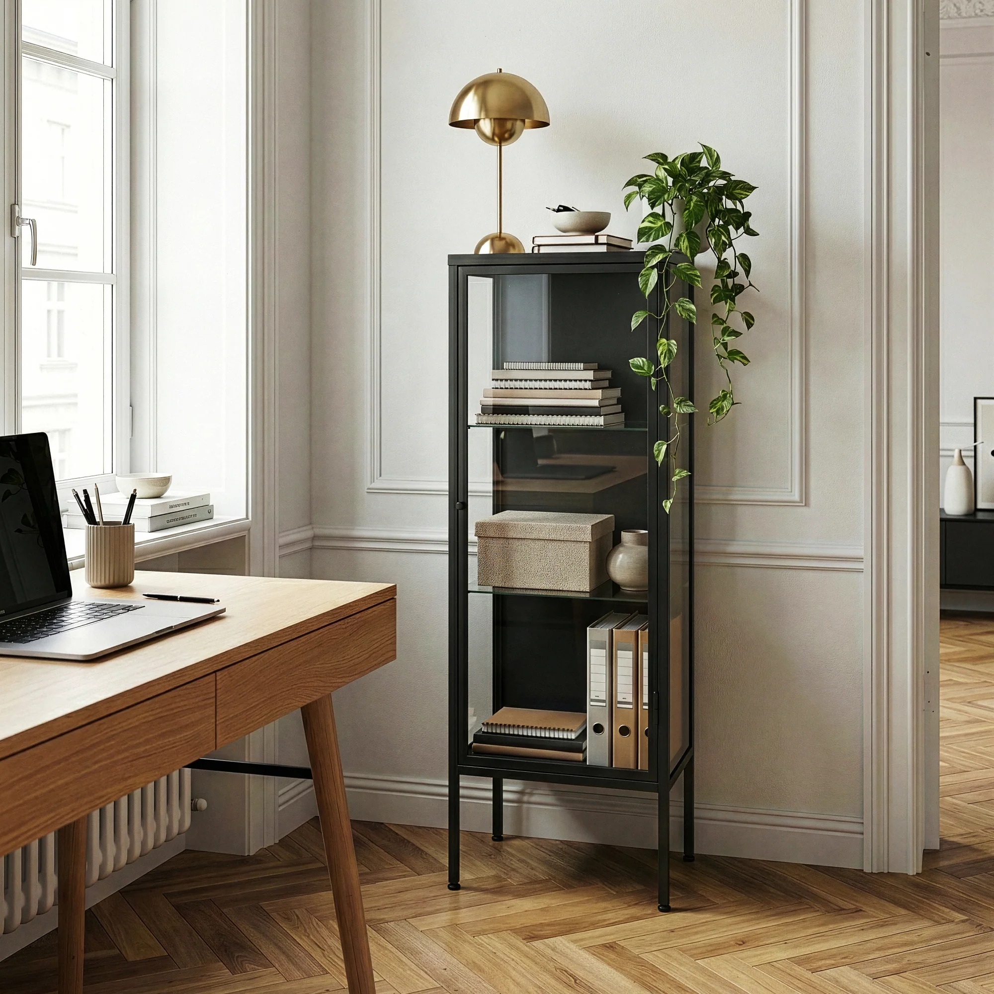 Vitrinenschrank Borshavisa 116x34x30 cm Stahl Schwarz [en.casa] - Image 2