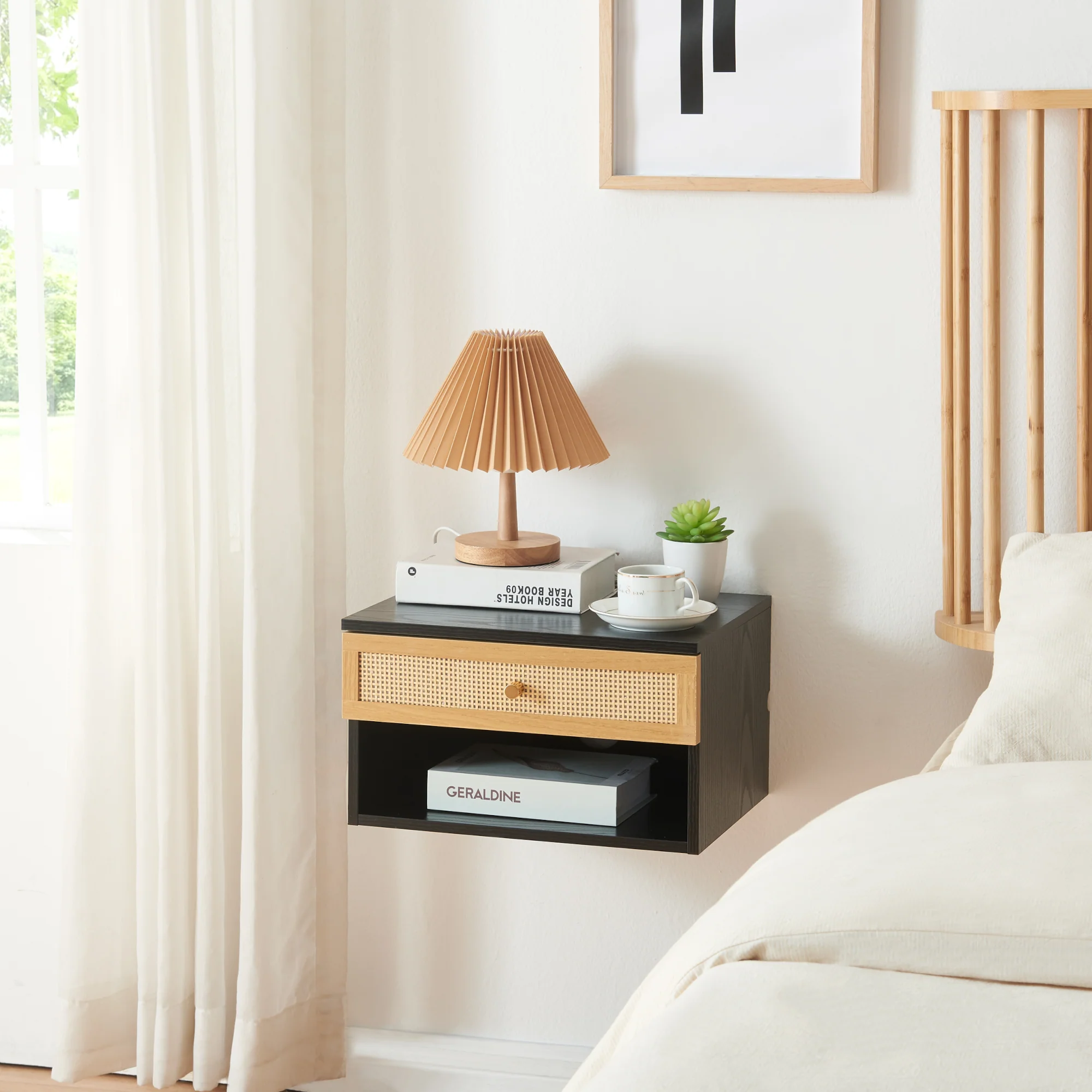Wandregal Eiker mit Schublade 40x32x23 cm Rattanoptik [en.casa] - Image 3