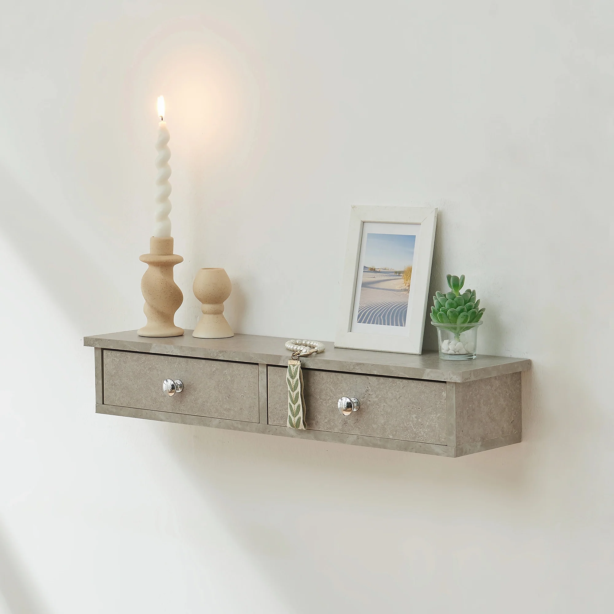 Wandregal Geeste 60x15x10 cm mit 2 Schubladen [en.casa] - Image 4