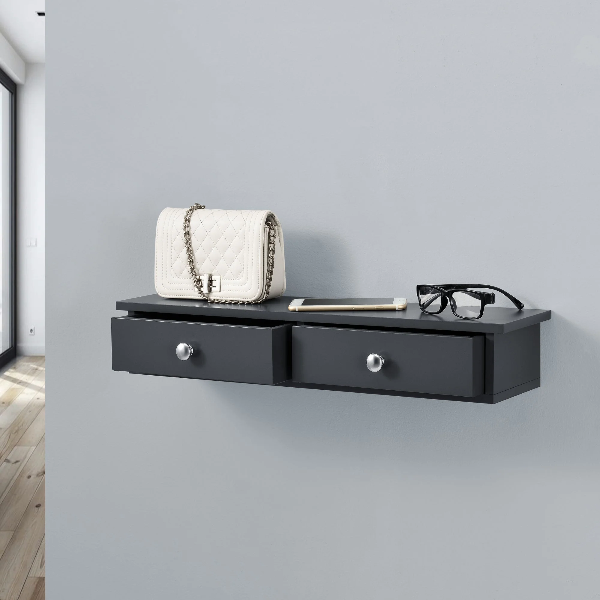 Wandregal Geeste 60x15x10 cm mit 2 Schubladen [en.casa] - Image 8