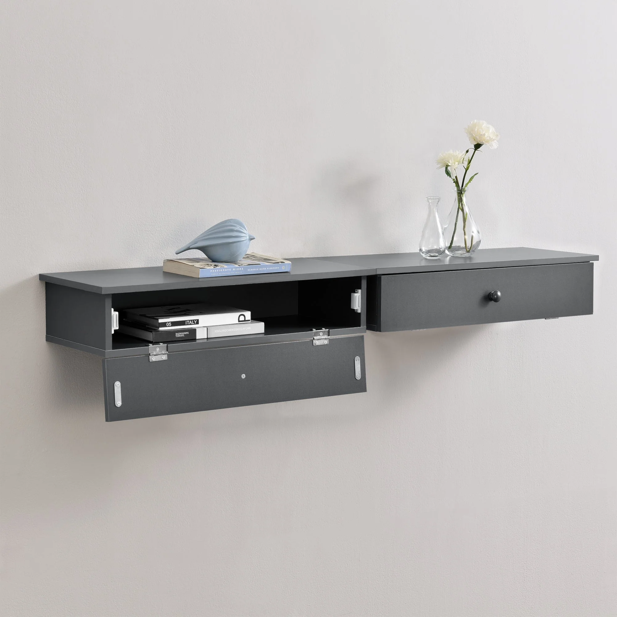 Wandregal Larvik mit Staufach Dunkelgrau en.casa - Image 4