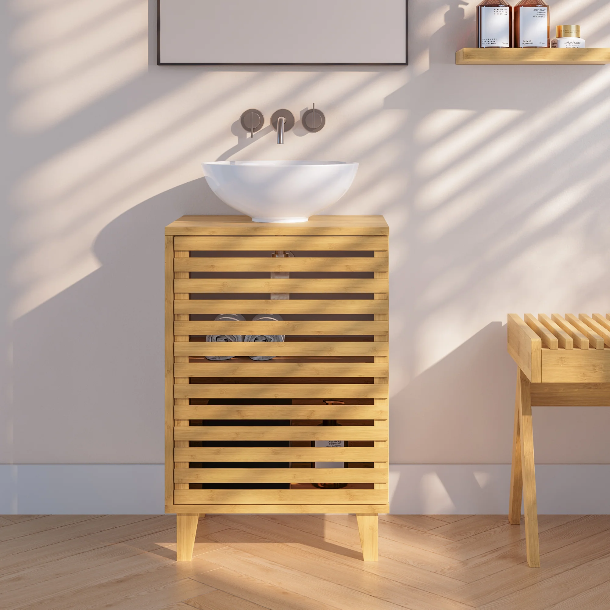 Waschbeckenunterschrank Iveland 60x40x30cm Bambus [en.casa]